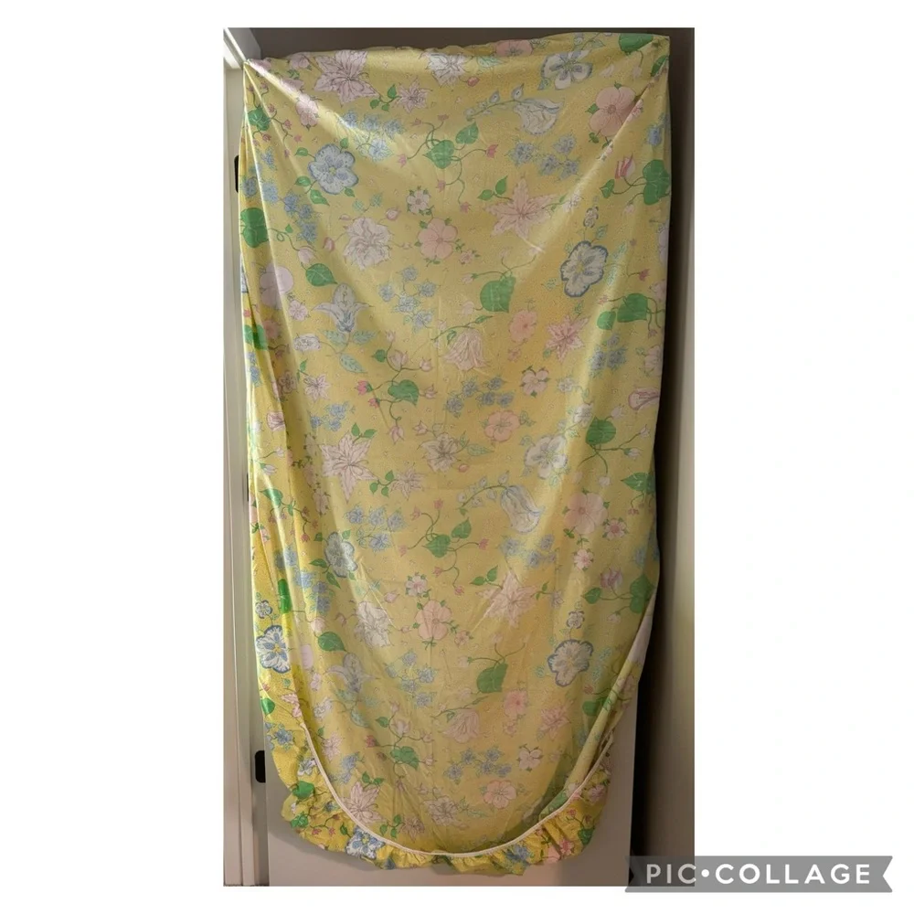 Vintage 70’s Yellow Floral Heart Polka Dot Twin Sheet Set Barbara Brody Martex - Picture 9 of 12